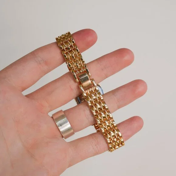 Gold Rectangle Analog Watch White Dial - Picture 9 of 12